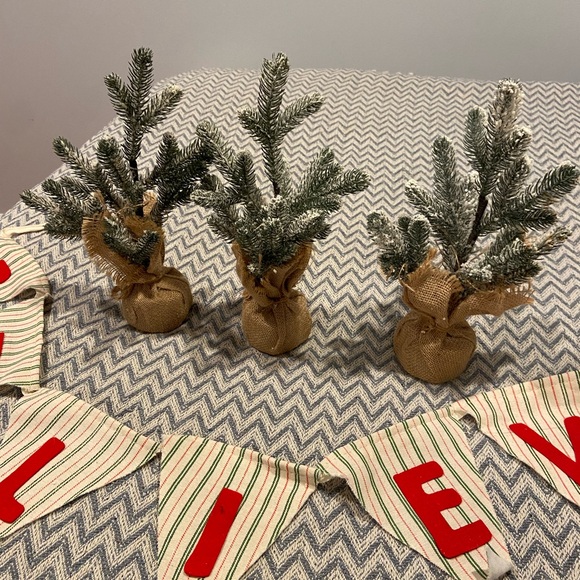 Holiday Decor Bundle – 3 Mini Flocked Trees + “BELIEVE” Banner - Picture 3 of 4
